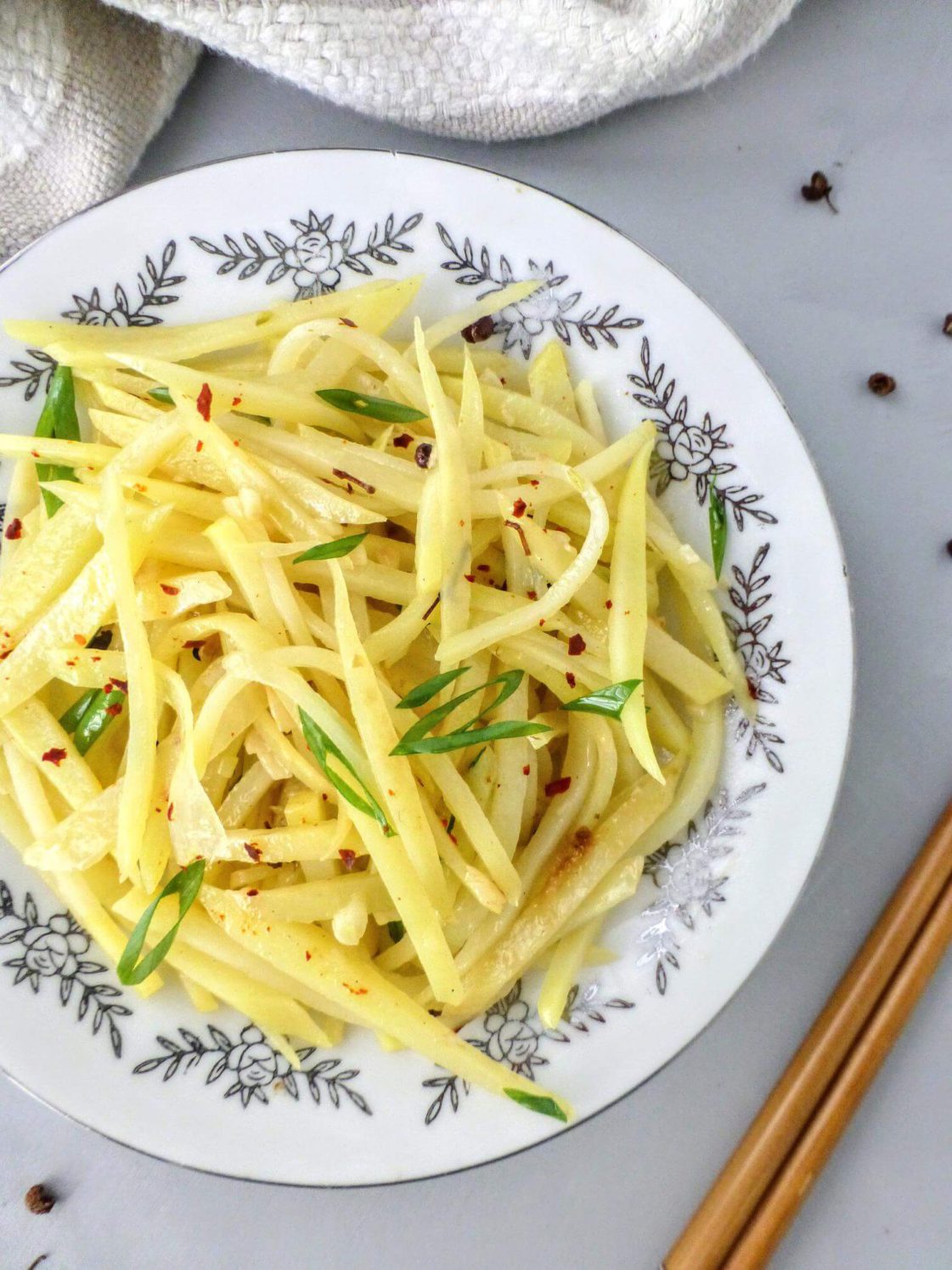 Sichuan Potato Stir-fry (Suan La Tu Dou Si) Offset