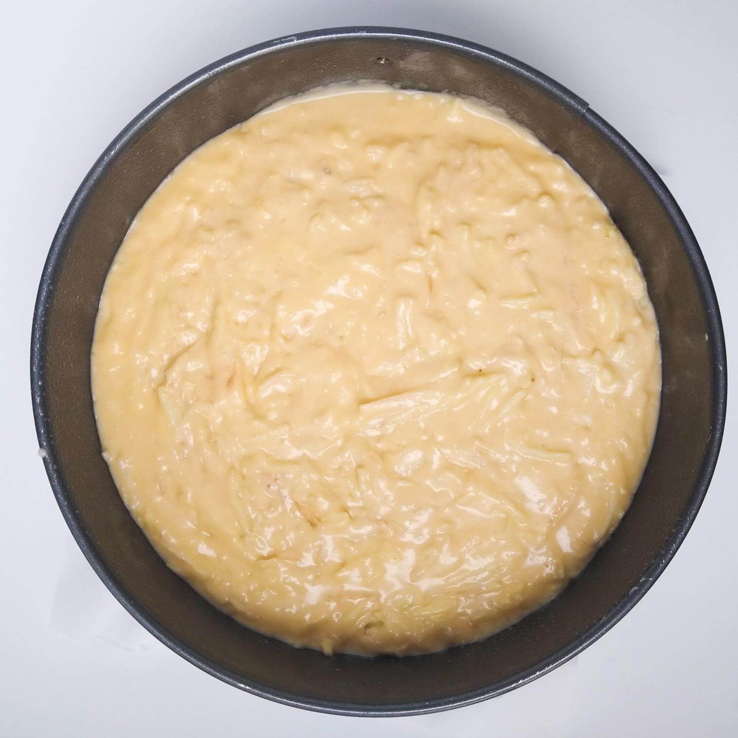 Apple Rose Cake Batter in Pan