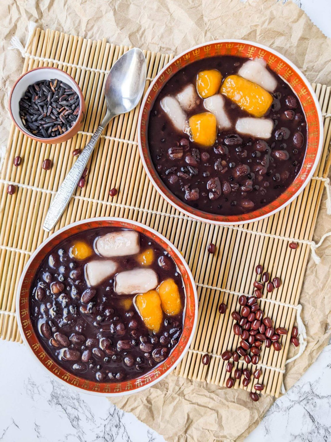 Instant Pot Red Bean Soup, Black Glutinous Rice Soup Overhead