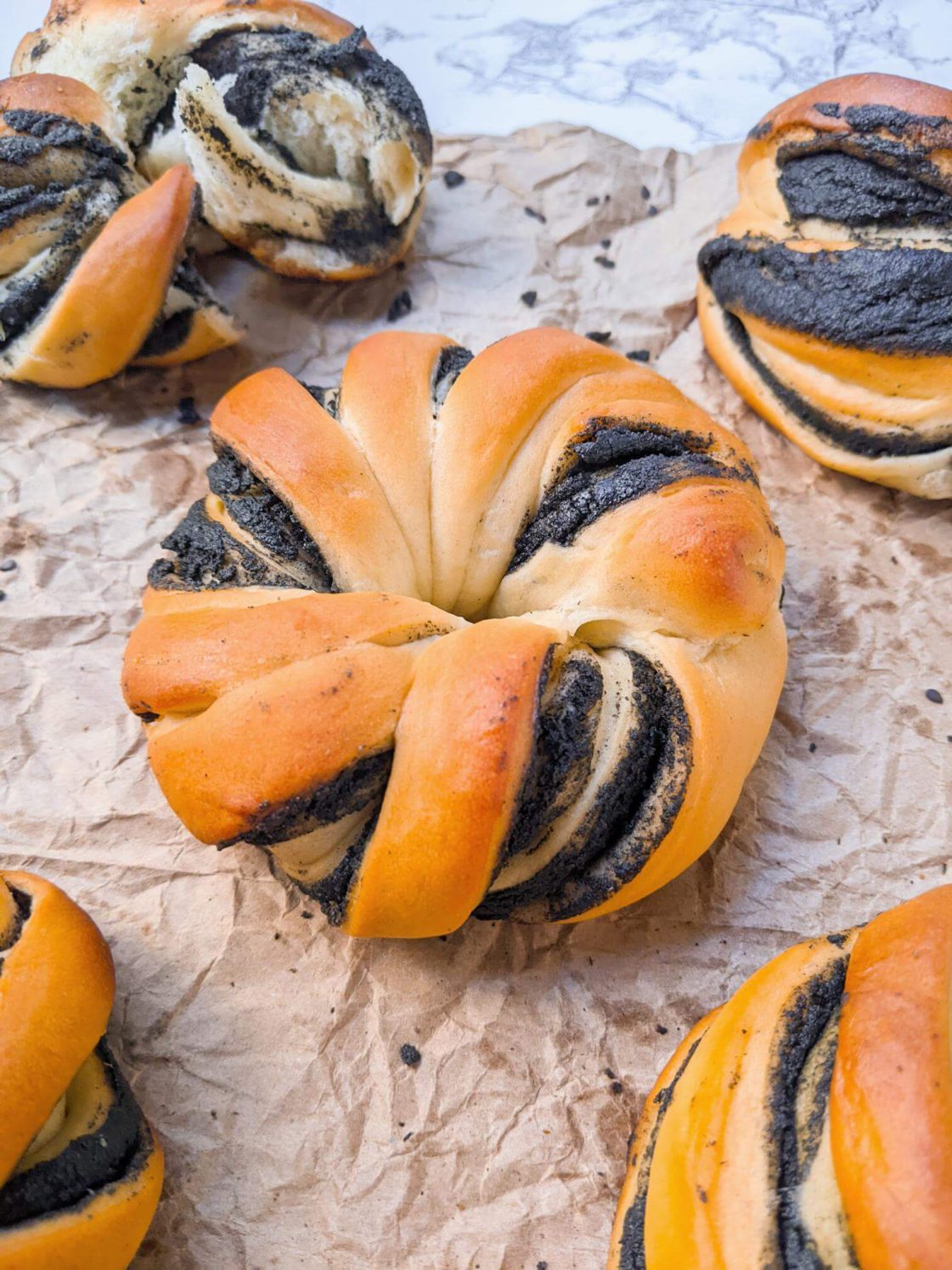 Black Sesame Milk Bread Buns Close